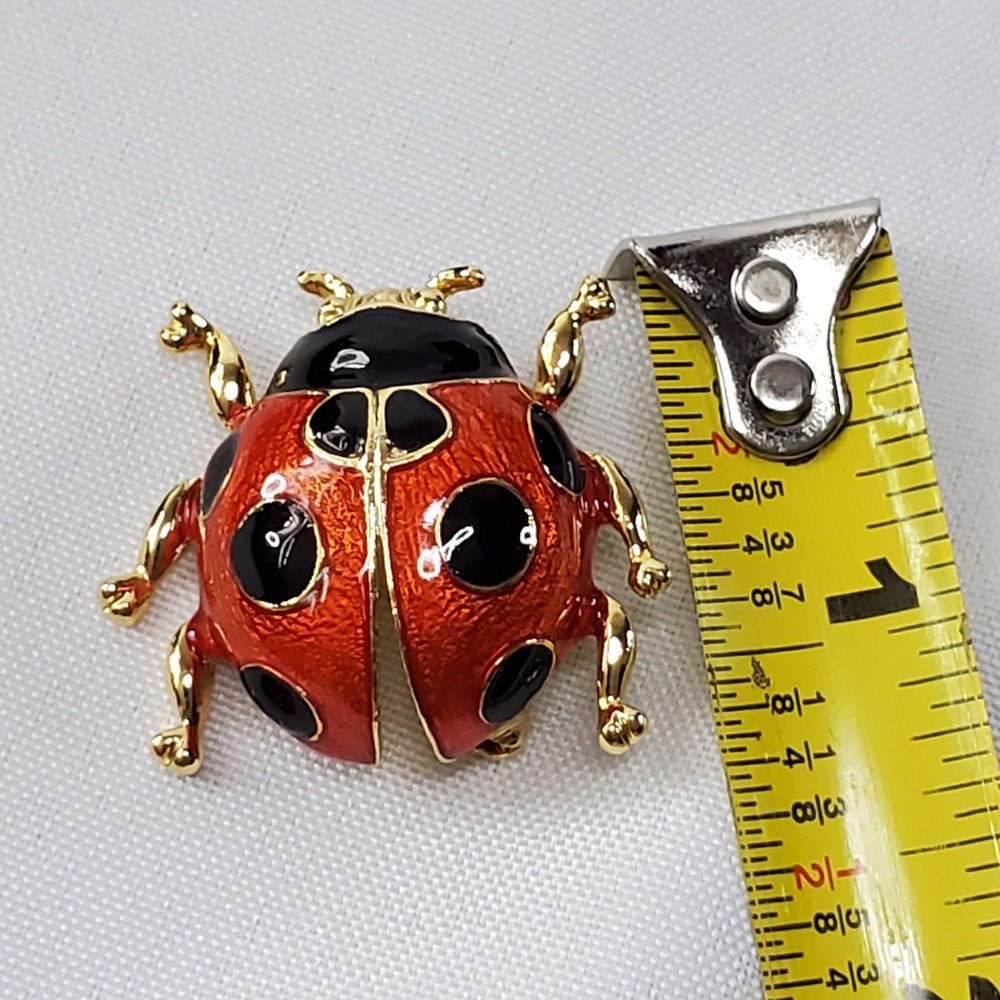 VTG Giovanni Ladybug Brooch Pin Gold-Tone Red & Black Enamel 1.25 Inches - Picture 5 of 12